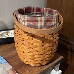 Longaberger Basket with Plaid Lining and Leather Handle